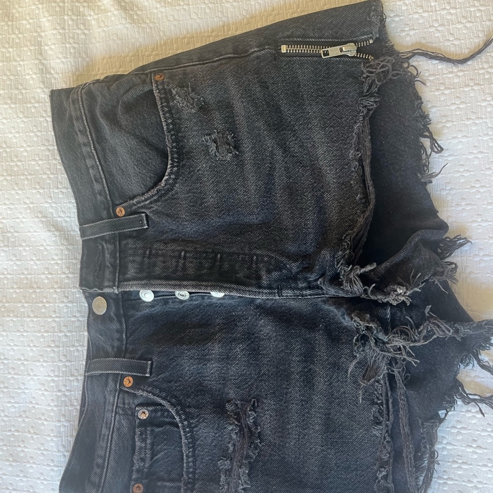 Distressed Black Denim Shorts